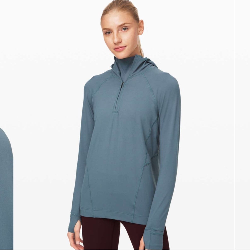 Lululemon Warm Stabilizer 1/2 Zip Hoodie Blue Charcoal Sz 2 Rulu Running